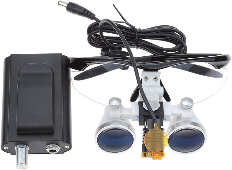 EustomA 2.5X Binocular Loupes Optical Glass Magnifier with 3W LED Waist Hanging Light Clip on Lamp DY-004 with Optical Filter Storage Box (Blue) - Image 5